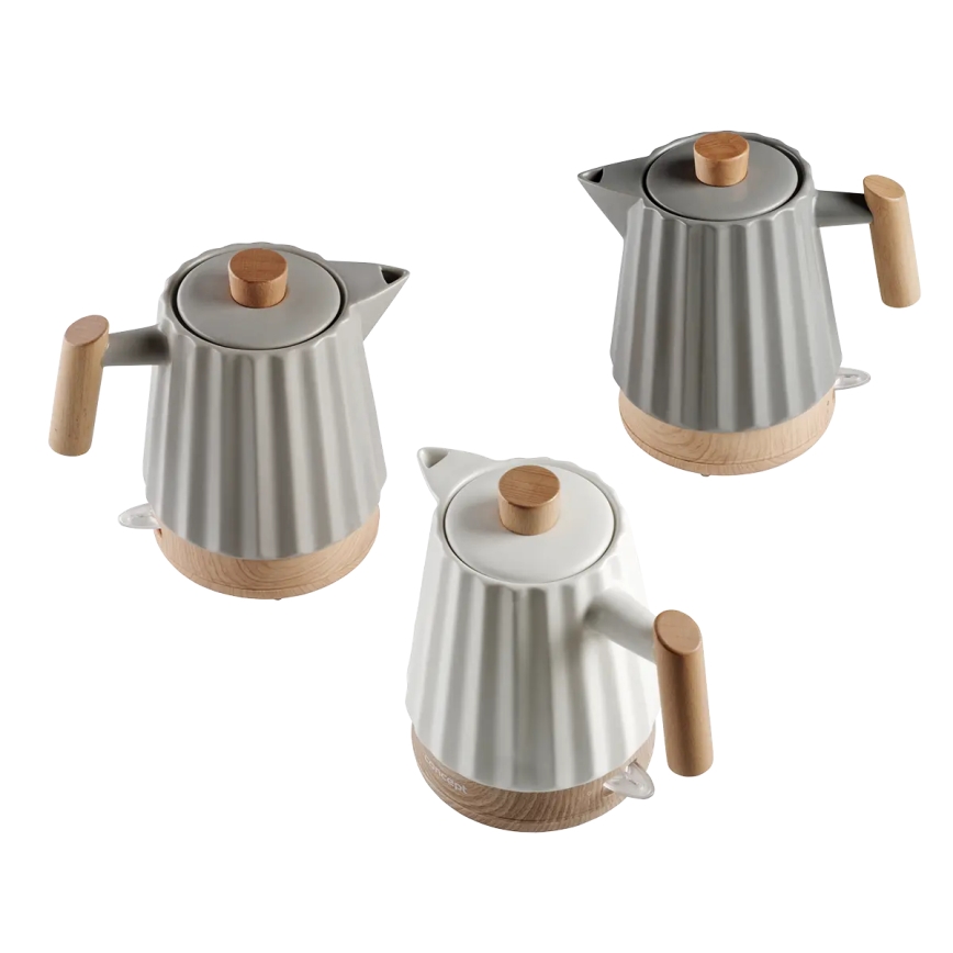 Concept RK0092 - Hervidor eléctrico 1,5 l 1500W/230V gris oscuro/acabado en madera/cerámica