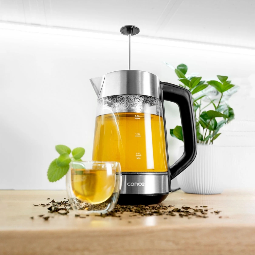 Concept RK4190 - Hervidor eléctrico con control de temperatura y filtro, 1,7 l, 2200 W/230 V, acero inoxidable