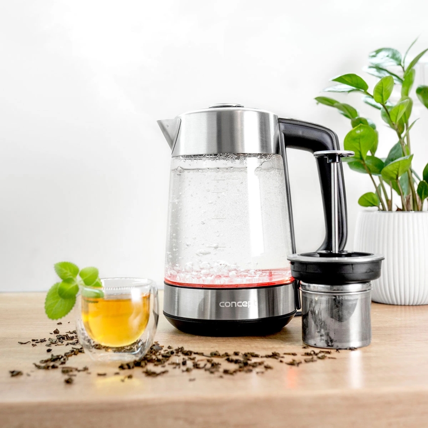 Concept RK4190 - Hervidor eléctrico con control de temperatura y filtro, 1,7 l, 2200 W/230 V, acero inoxidable