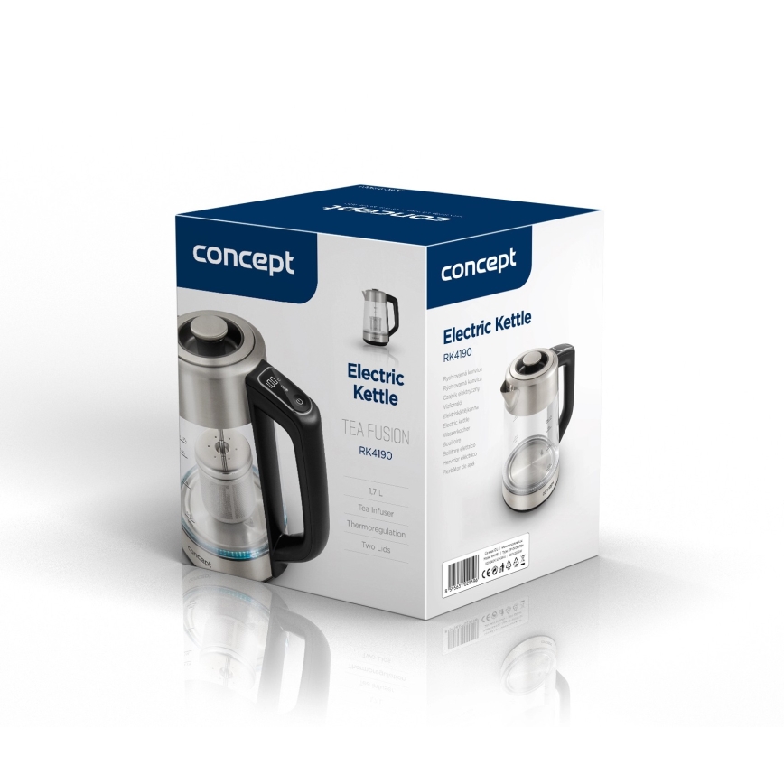 Concept RK4190 - Hervidor eléctrico con control de temperatura y filtro, 1,7 l, 2200 W/230 V, acero inoxidable