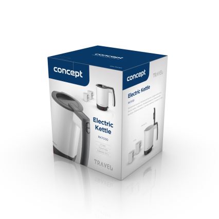 Concept RK7030 - Hervidor eléctrico de viaje 0,5 l 1080W/230V gris/blanco + 2 tazas
