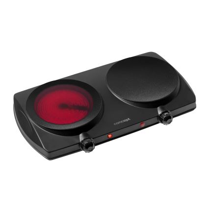 Concept VE3060 - Placa eléctrica doble 2500 W/230 V, negra