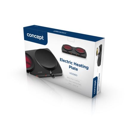 Concept VE3060 - Placa eléctrica doble 2500 W/230 V, negra