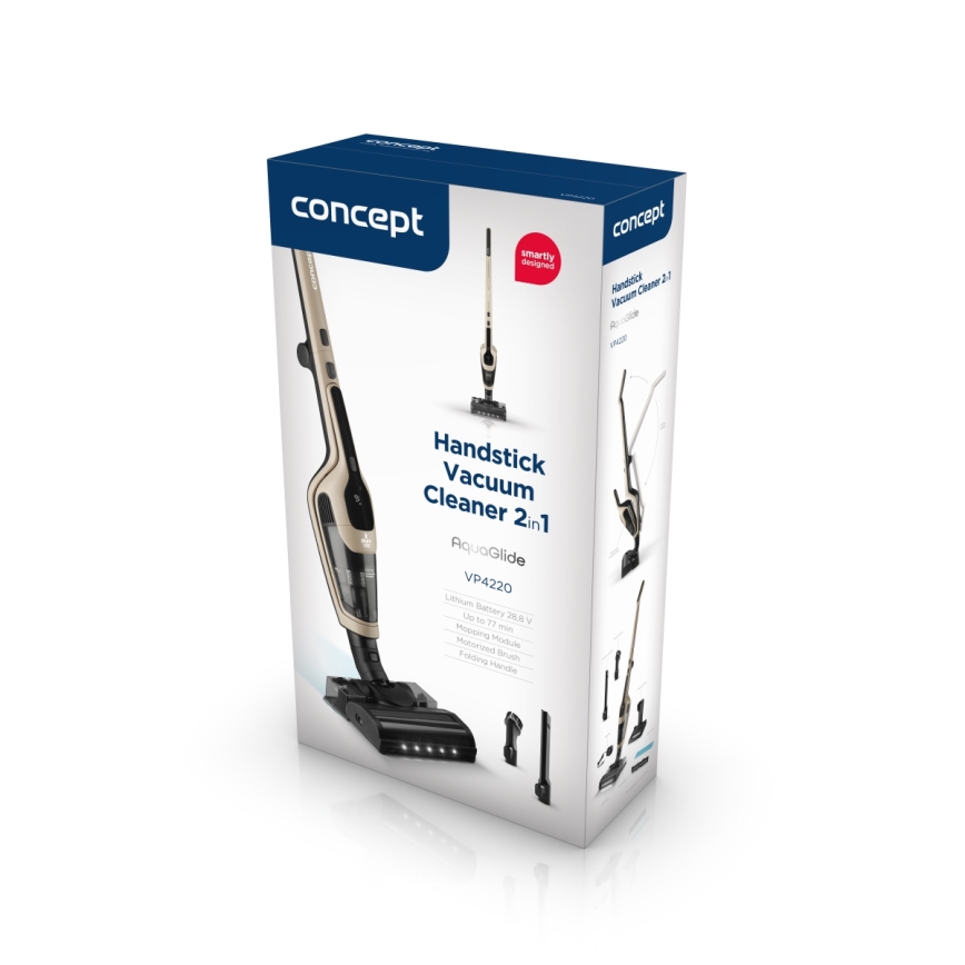 Concept VP4220 - Aspirador escoba inalámbrico 3 en 1 AQUAGLIDE 160W/28,8V 2200 mAh beige