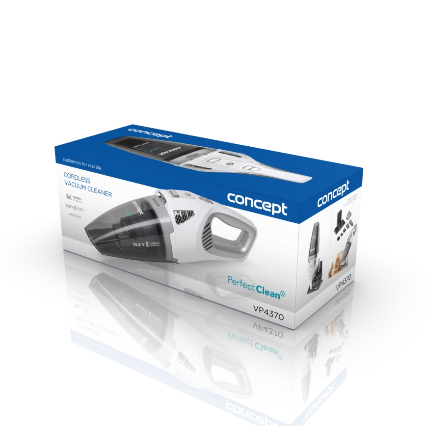 Concept VP4370 - Aspiradora de mano WET & DRY PERFECT CLEAN 90W/14,8V 2200 mAh blanca