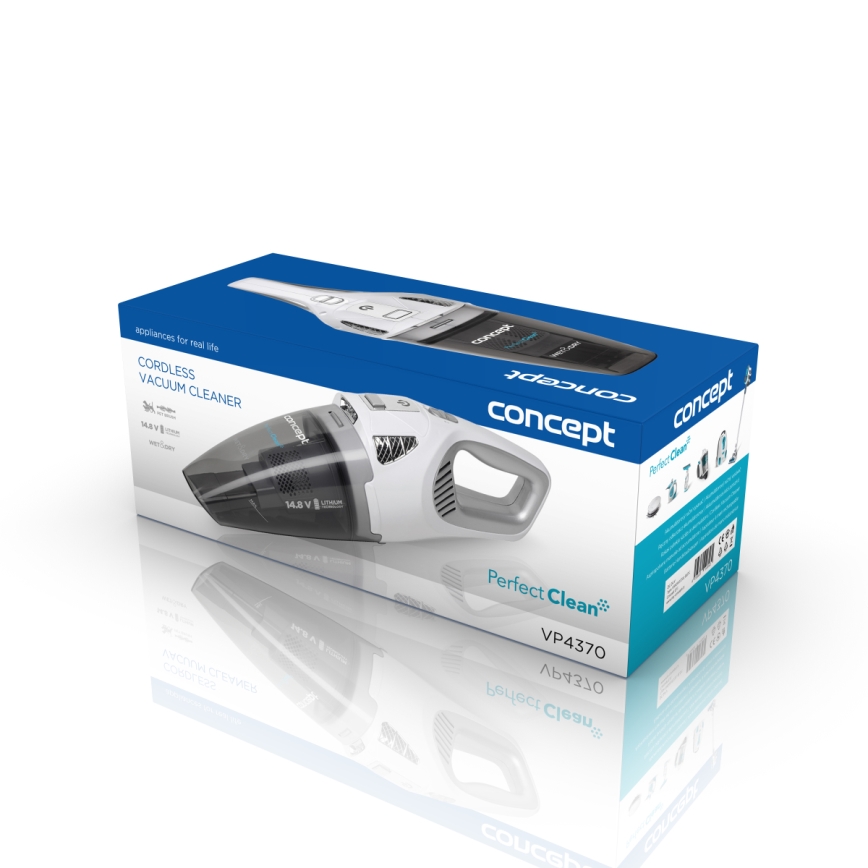 Concept VP4370 - Aspiradora de mano WET & DRY PERFECT CLEAN 90W/14,8V 2200 mAh blanca