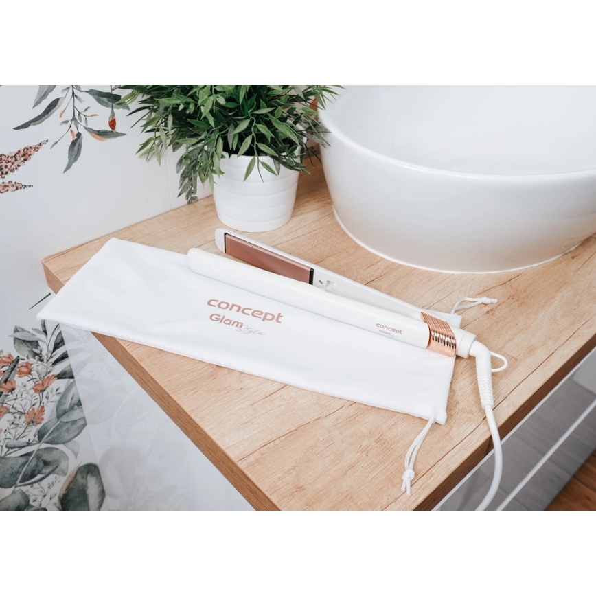 Concept VZ2110 - Plancha para el cabello GLAM STYLE 48W/230V blanca/oro rosa