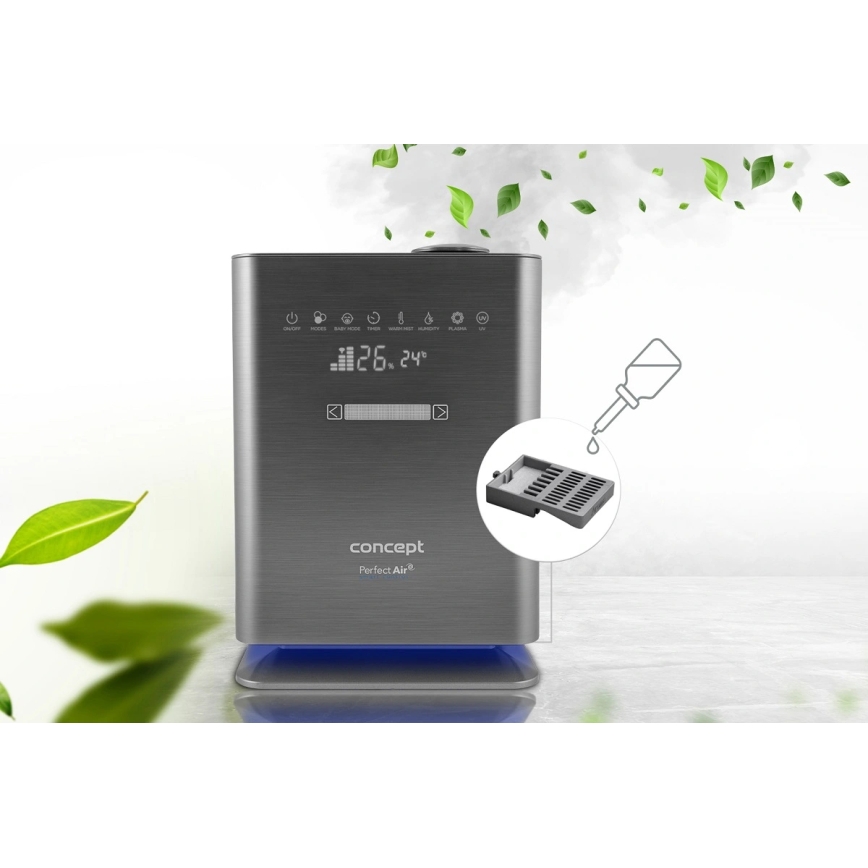 Concept ZV2021-  Humidificador de aire con difusor de aromas PERFECT AIR SMART 4,6 l 110W/230V Wi-Fi antracita + mando a distancia