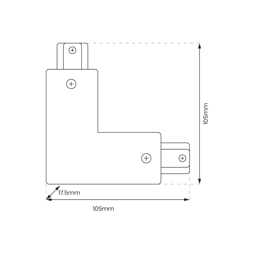 Conector para luces en sistema de rieles monofásico tipo L + fuente de alimentación blanco