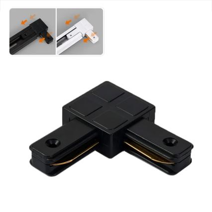 Conector para luminarias en sistema de carril monofásico, tipo L, negro