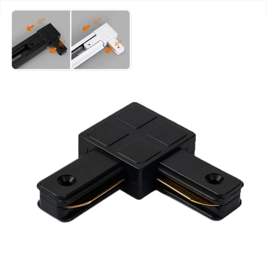 Conector para luminarias en sistema de carril monofásico, tipo L, negro