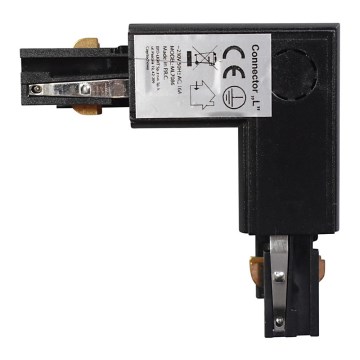 Conector para luminarias en sistema de riel trifásico TRACK negro tipo L