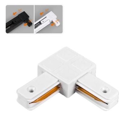 Conector para luminarias para sistema de carril monofásico, tipo L, color blanco