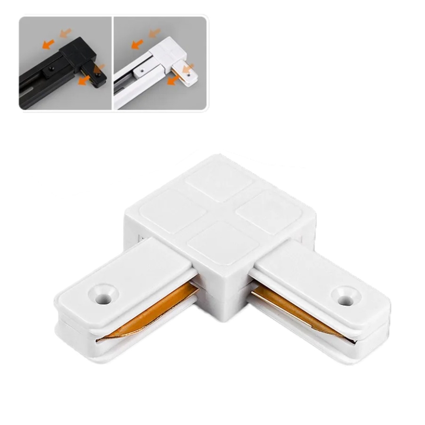 Conector para luminarias para sistema de carril monofásico, tipo L, color blanco