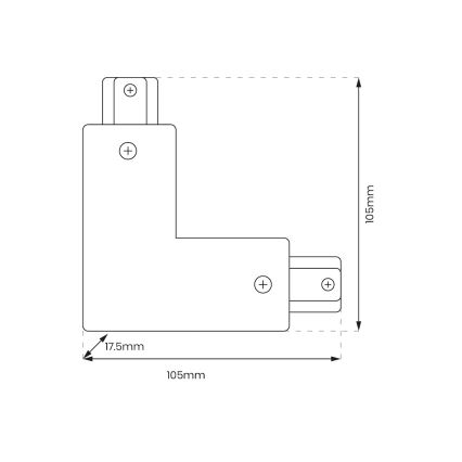 Conector para luminarias en sistema de riel monofásico tipo L + fuente de alimentación negro