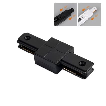 Conector recto monofásico para luminarias en sistema de riel, color negro