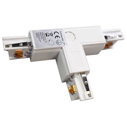 Conector trifásico para lámparas en el sistema de rieles TRACK blanco tipo T