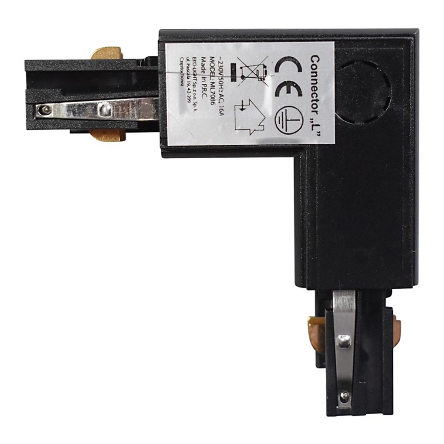Conector trifásico para lámparas en el sistema de rieles TRACK negro tipo L