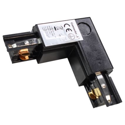 Conector trifásico para lámparas en el sistema de rieles TRACK negro tipo L
