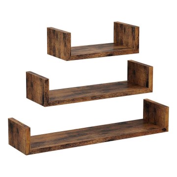 Conjunto de 3 estantes de pared SHELFY, marrón