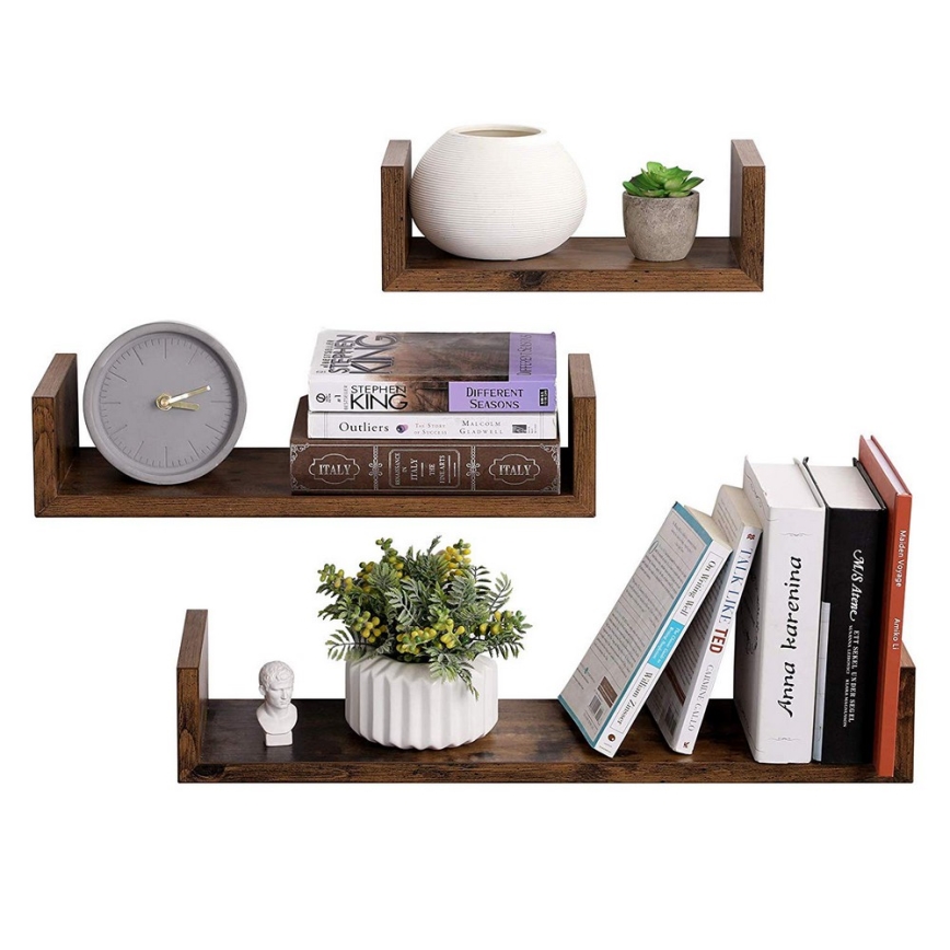 Conjunto de 3 estantes de pared SHELFY, marrón
