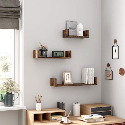 Conjunto de 3 estantes de pared SHELFY, marrón