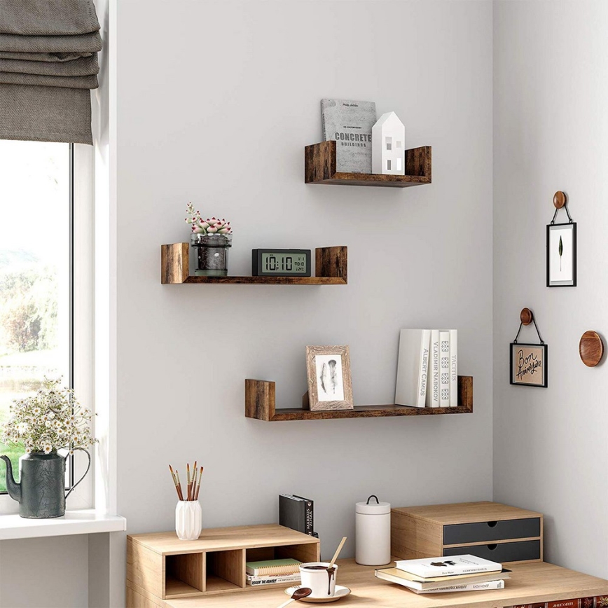 Conjunto de 3 estantes de pared SHELFY, marrón