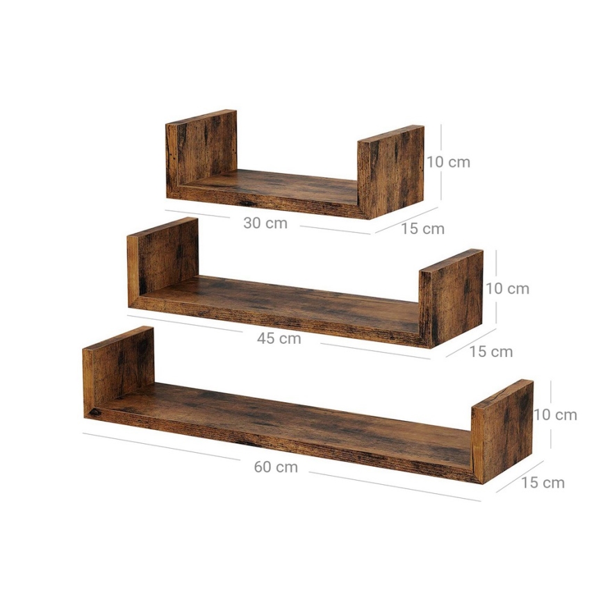 Conjunto de 3 estantes de pared SHELFY, marrón