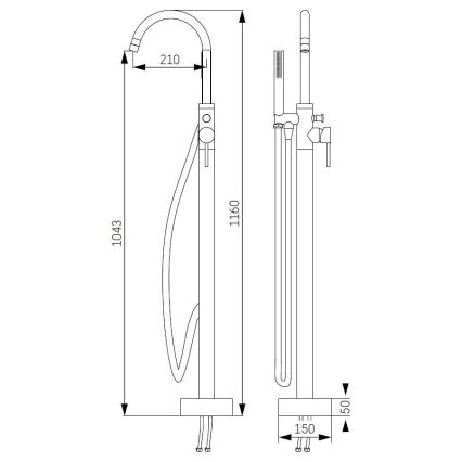 Conjunto de bañera exenta con grifería, 116 cm, negro