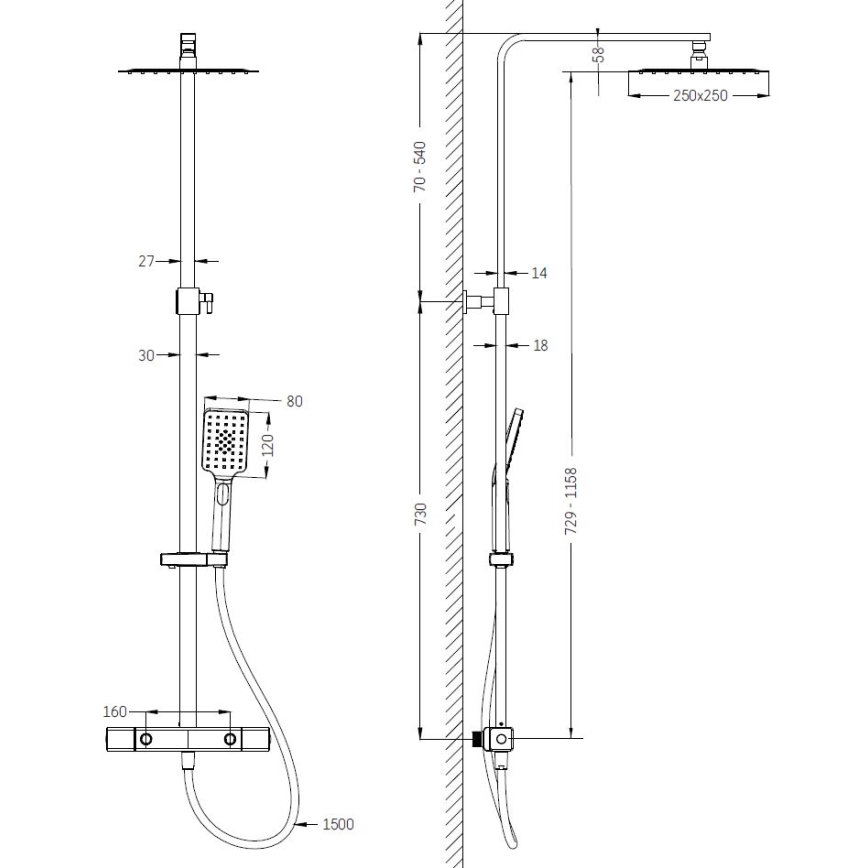 Conjunto de ducha NAESBY con grifo termostático en latón pulido
