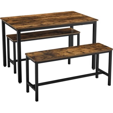 Conjunto de mesa de bar con 2 bancos TREVOR marrón/negro