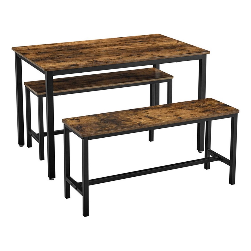 Conjunto de mesa de bar con 2 bancos TREVOR marrón/negro