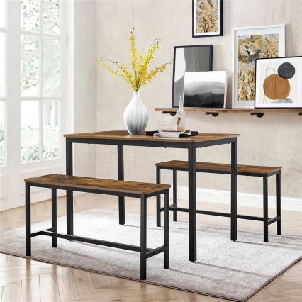 Conjunto de mesa de bar con 2 bancos TREVOR marrón/negro