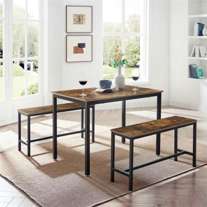 Conjunto de mesa de bar con 2 bancos TREVOR marrón/negro