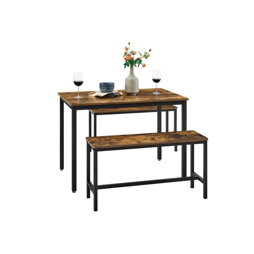 Conjunto de mesa de bar con 2 bancos TREVOR marrón/negro