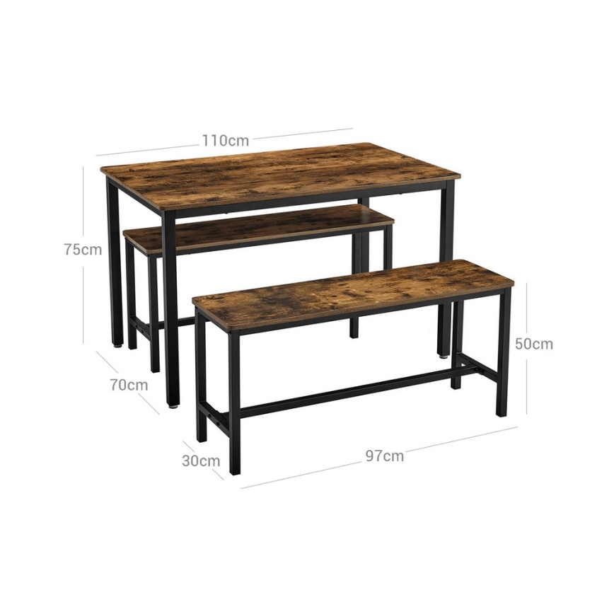 Conjunto de mesa de bar con 2 bancos TREVOR marrón/negro