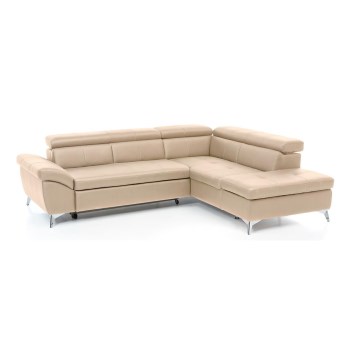 Conjunto de salón esquinero de cuero plegable en forma de L SALERNO II derecho beige