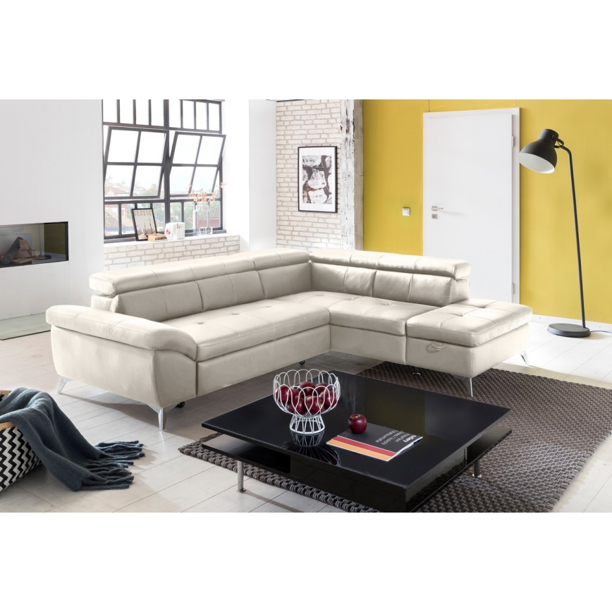 Conjunto de salón esquinero de cuero plegable en forma de L SALERNO II derecho beige