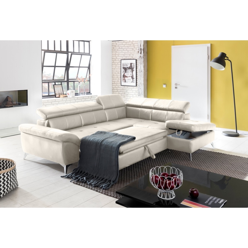 Conjunto de salón esquinero de cuero plegable en forma de L SALERNO II derecho beige