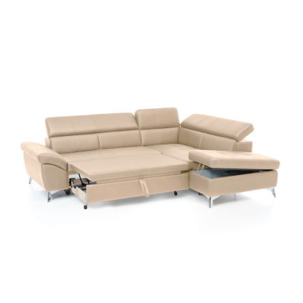 Conjunto de salón esquinero de cuero plegable en forma de L SALERNO II derecho beige