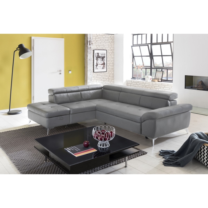 Conjunto de salón esquinero de cuero plegable en forma de L SALERNO II derecho gris