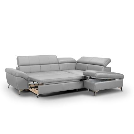 Conjunto de salón esquinero de cuero plegable en forma de L SALERNO II derecho gris