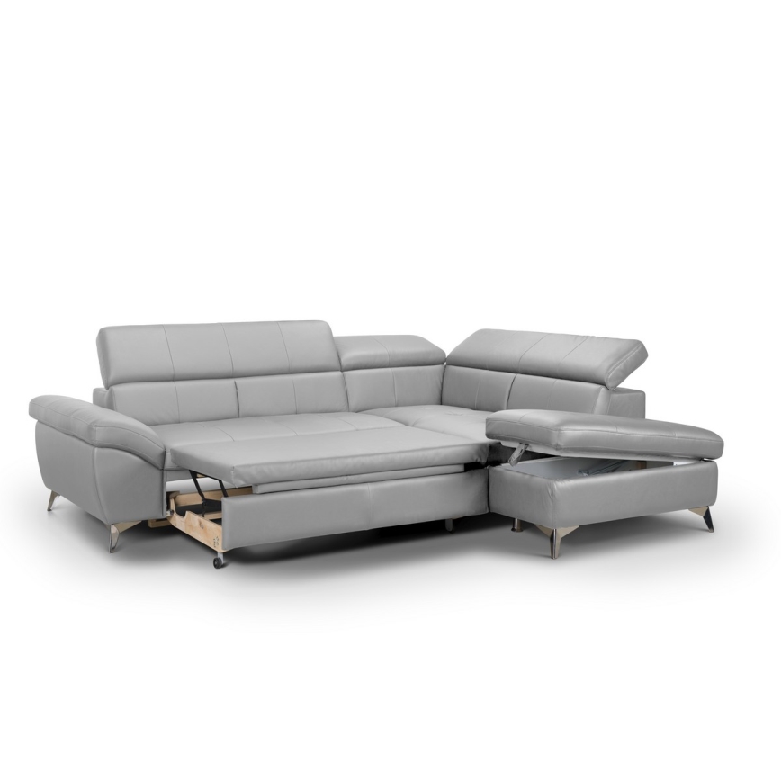 Conjunto de salón esquinero de cuero plegable en forma de L SALERNO II derecho gris