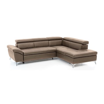 Conjunto de salón esquinero de cuero plegable en forma de L SALERNO II derecho marrón