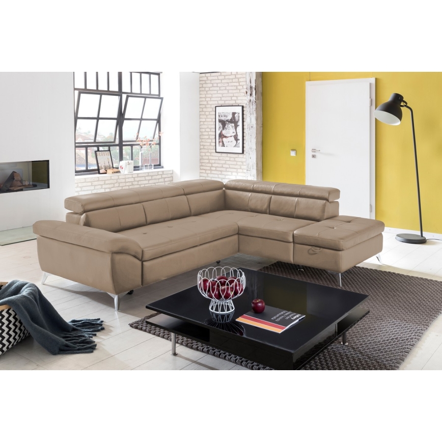 Conjunto de salón esquinero de cuero plegable en forma de L SALERNO II derecho marrón