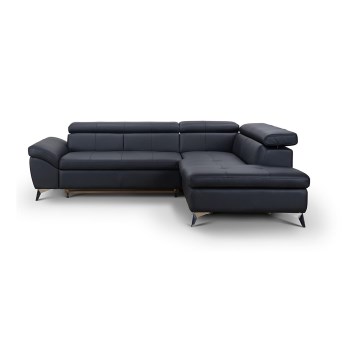 Conjunto de salón esquinero de cuero plegable en forma de L SALERNO II derecho negro