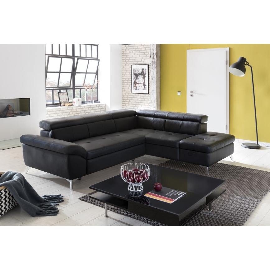 Conjunto de salón esquinero de cuero plegable en forma de L SALERNO II derecho negro