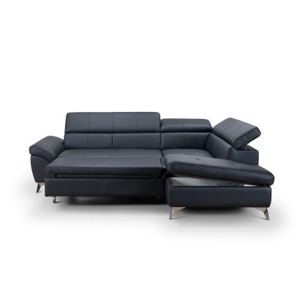Conjunto de salón esquinero de cuero plegable en forma de L SALERNO II derecho negro