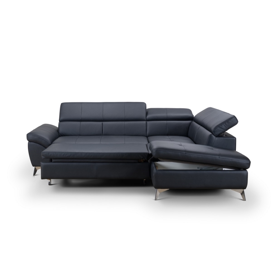 Conjunto de salón esquinero de cuero plegable en forma de L SALERNO II derecho negro