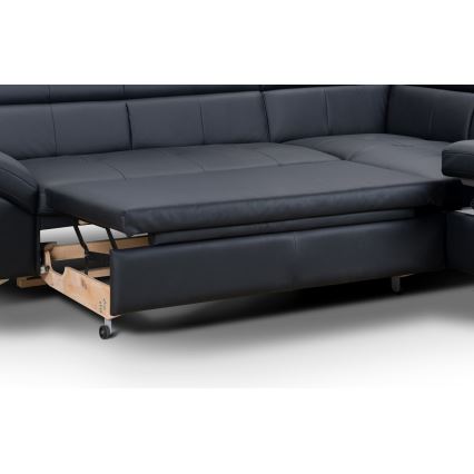 Conjunto de salón esquinero de cuero plegable en forma de L SALERNO II derecho negro